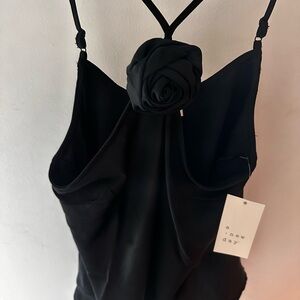 Black Strappy Top with Floral Detail